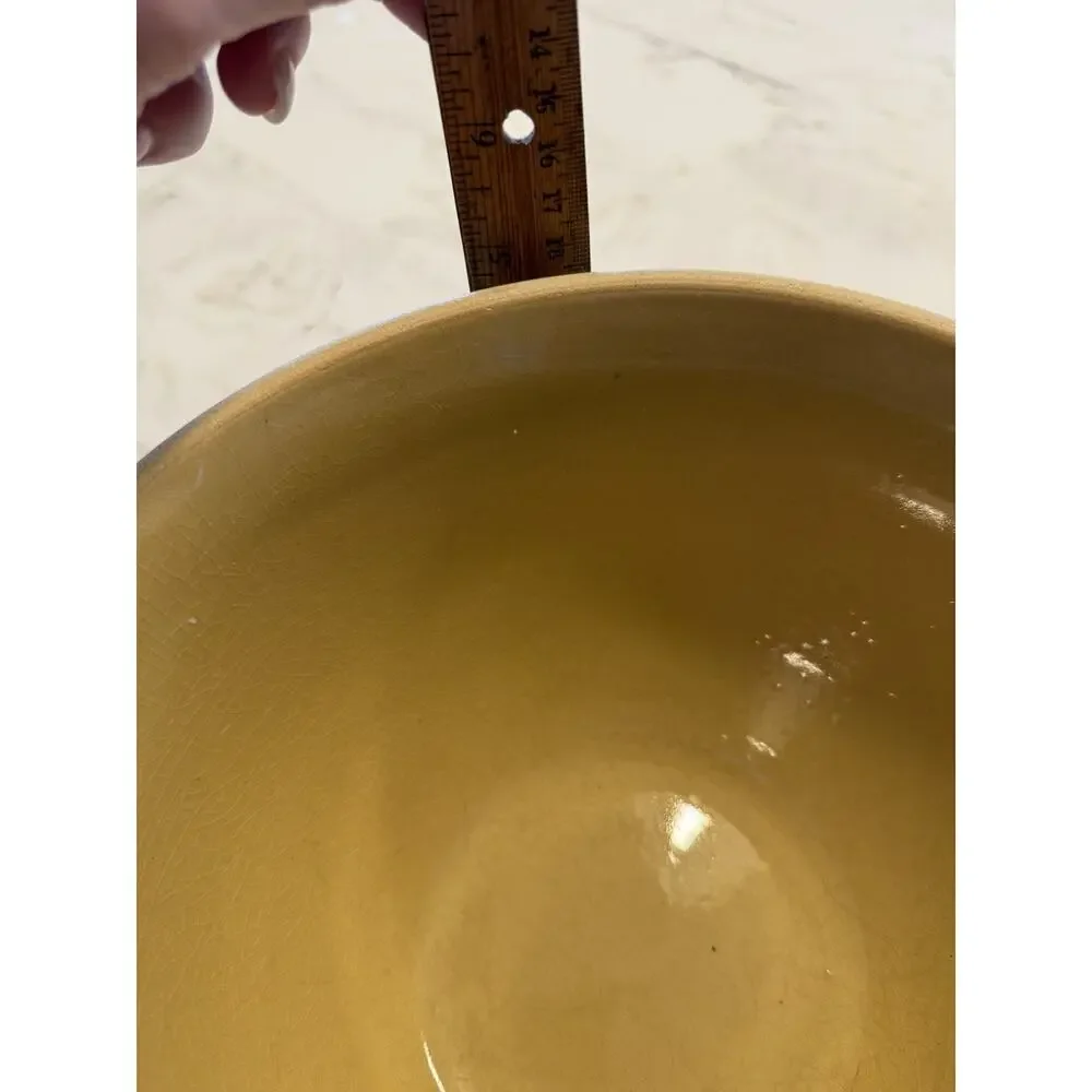 Estate Over and Back 9” Yellow Ware Mixing Bowl with Blue and Pink Stripes